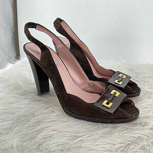 Isaac‎ Mizrahi Brown suede Slingbacks Made In Italy Pumps peep toe Sz 8